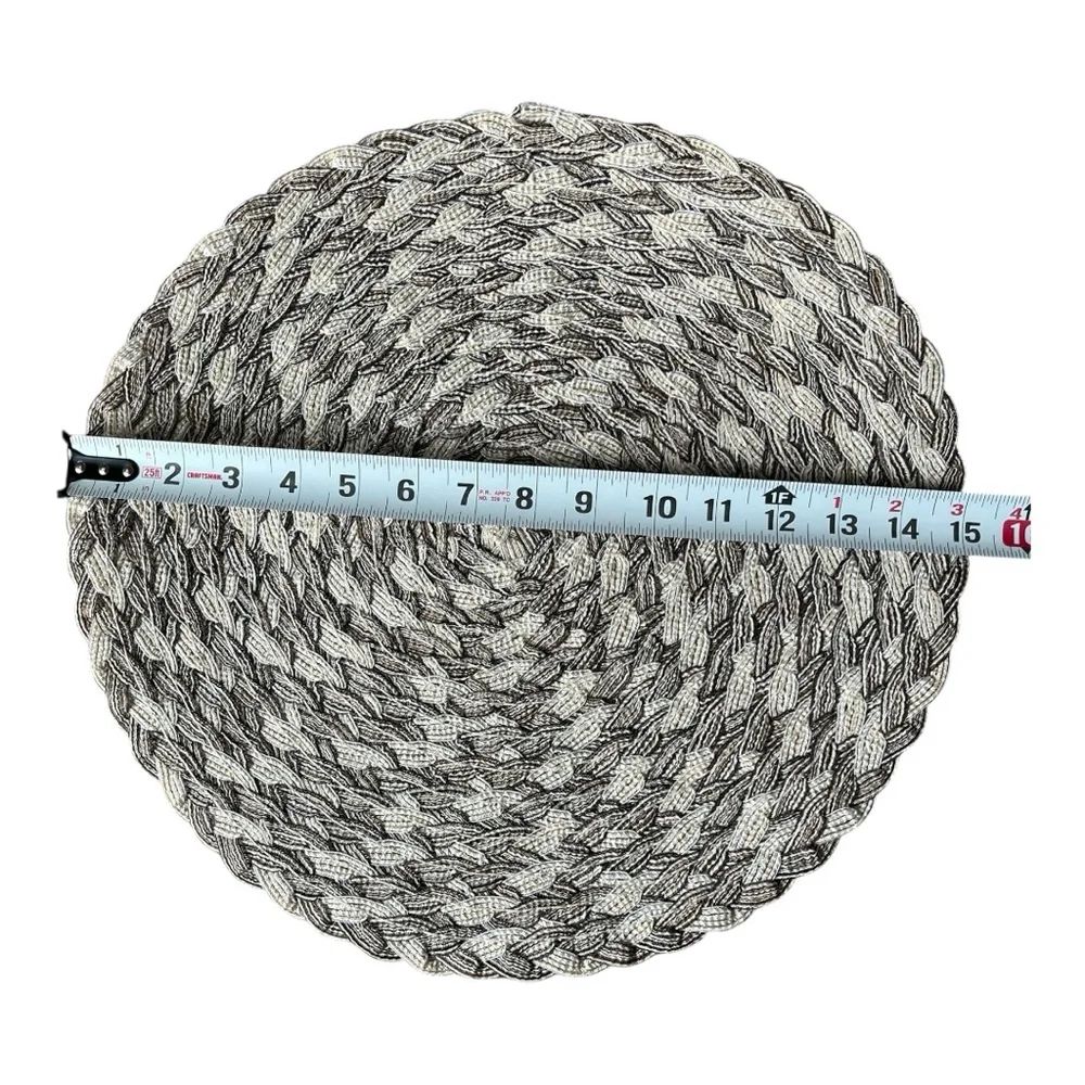 Neutral 15” Round Braided Placemats Set‎ of 12 Mist Grey